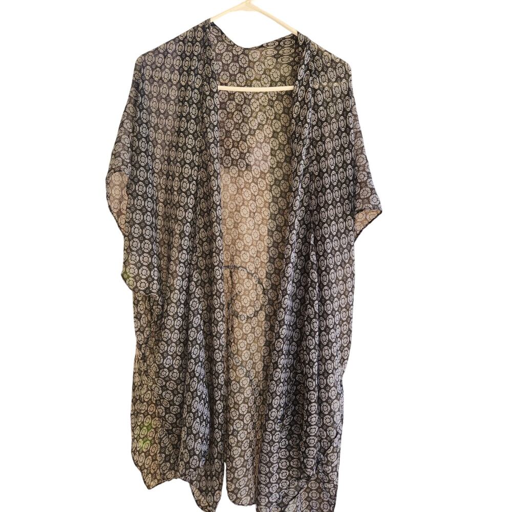 NWT Black GraySheer Kimono Swim Cover Up One Size Beachwear